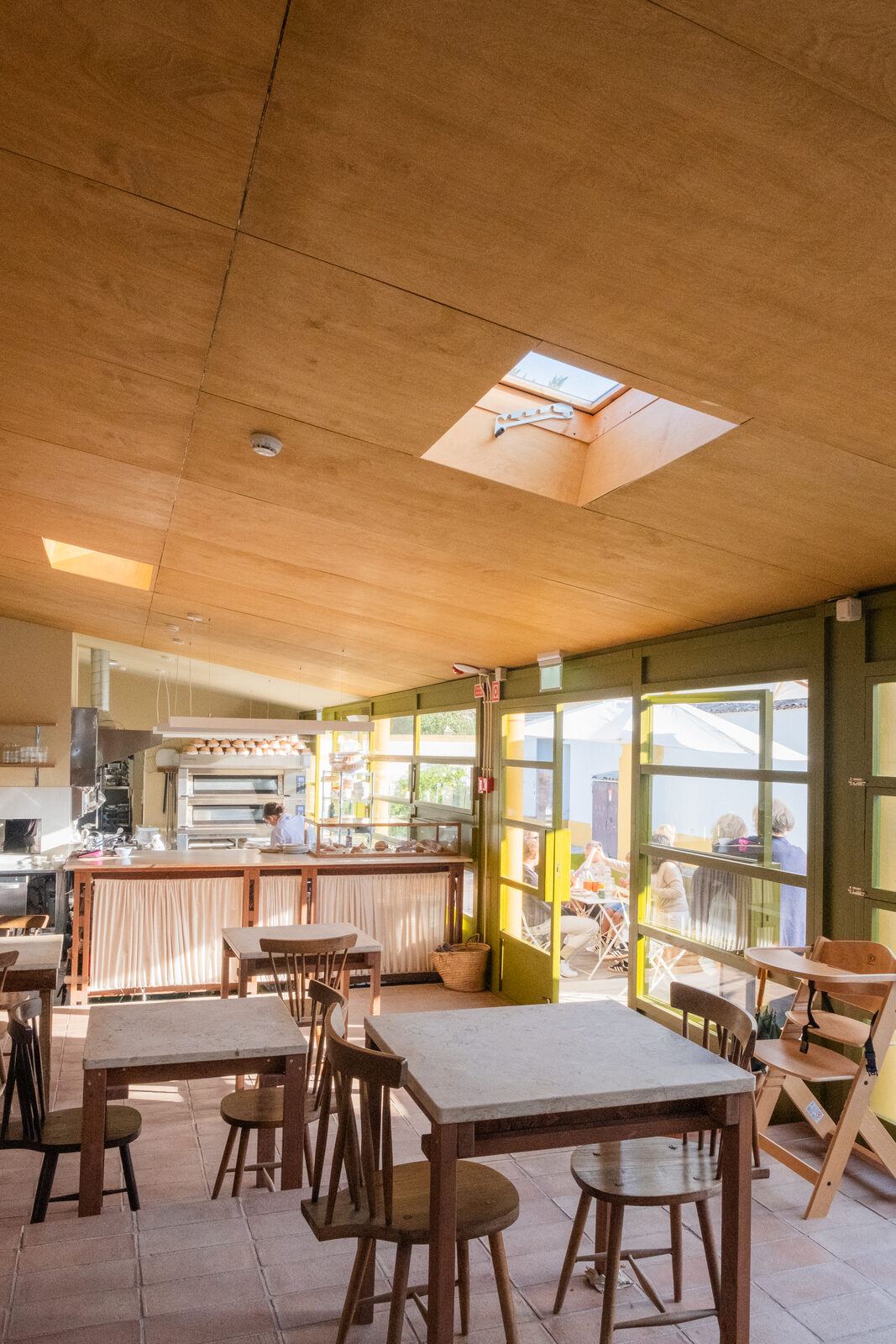 DOMA interior under the plywood ceiling