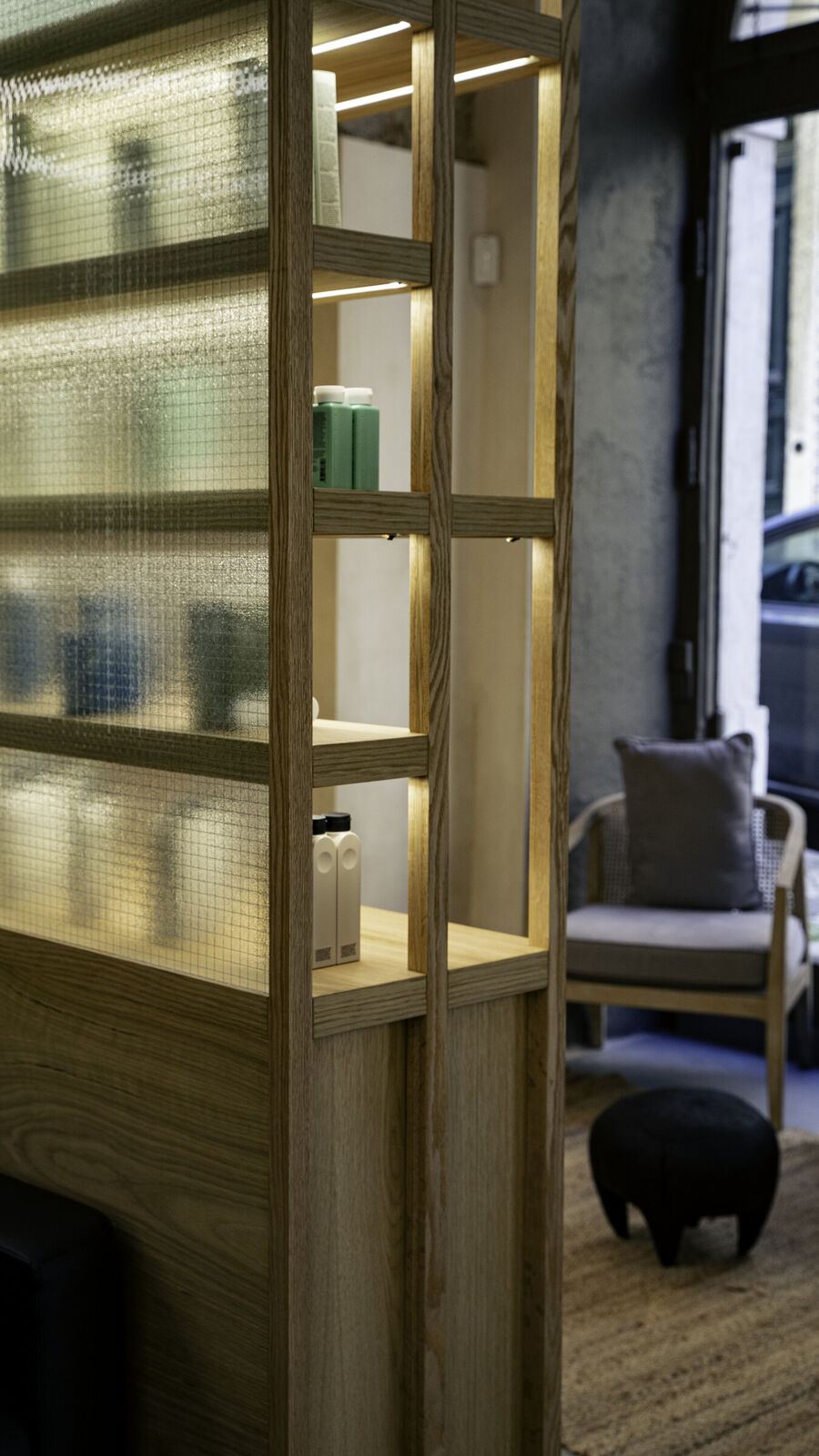 Shelving seen from the waiting area, Cut & Shout